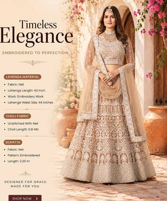 Women's Peach Net Embroidered Semi-Stiched Lehenga With Unstiched Choli And Net Dupatta 2