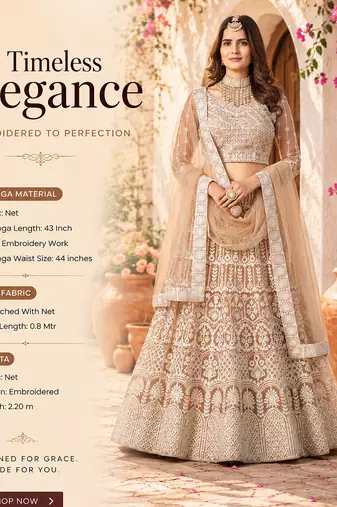 Women's Peach Net Embroidered Semi-Stiched Lehenga With Unstiched Choli And Net Dupatta
