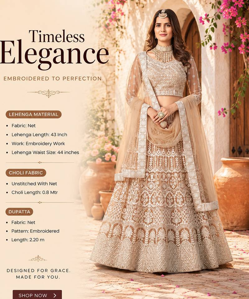 Women's Peach Net Embroidered Semi-Stiched Lehenga With Unstiched Choli And Net Dupatta