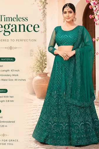 Women's Green Net Embroidered Semi-Stiched Lehenga With Unstiched Choli And Net Dupatta