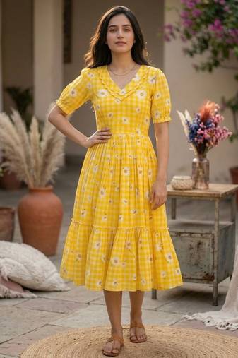 Yellow color muslin printed stylish kurti