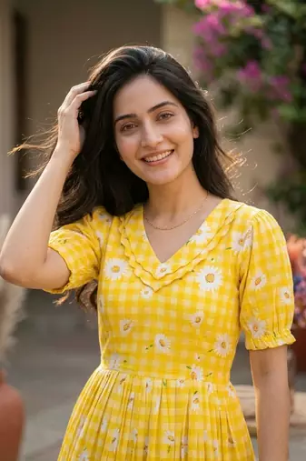 Yellow color muslin printed stylish kurti