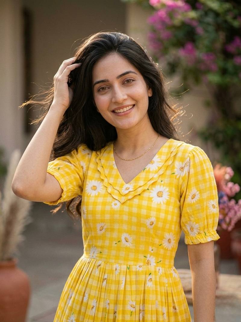 Yellow color muslin printed stylish kurti