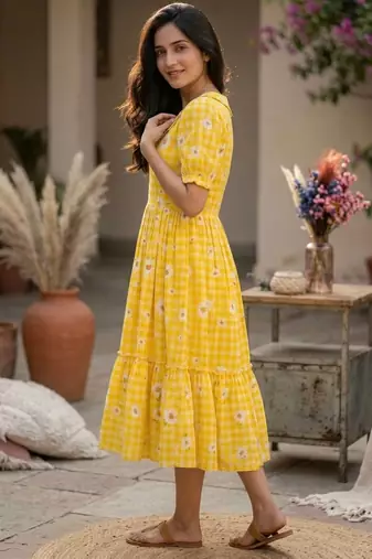 Yellow color muslin printed stylish kurti