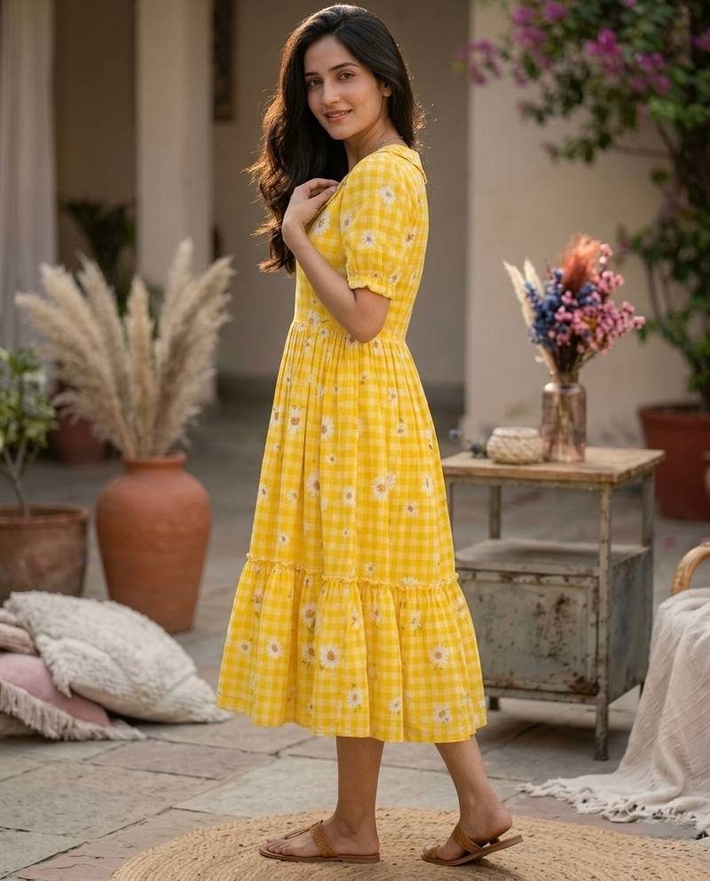 Yellow color muslin printed stylish kurti