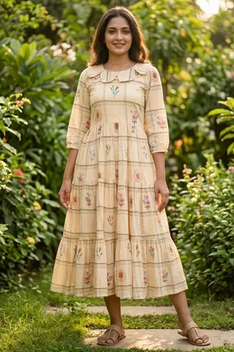 Cream color muslin printed stylish kurti