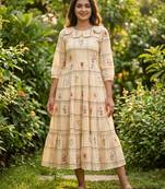 Cream color muslin printed stylish kurti
