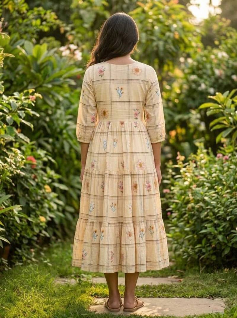 Cream color muslin printed stylish kurti