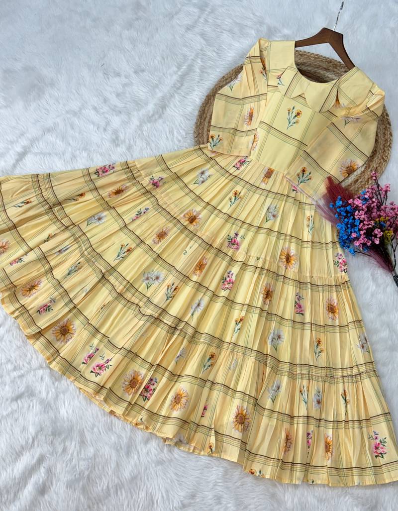 Cream color muslin printed stylish kurti