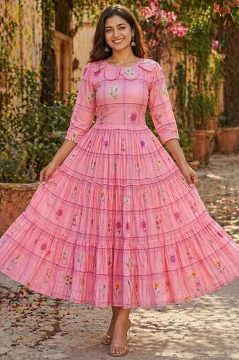 Pink color muslin printed stylish kurti