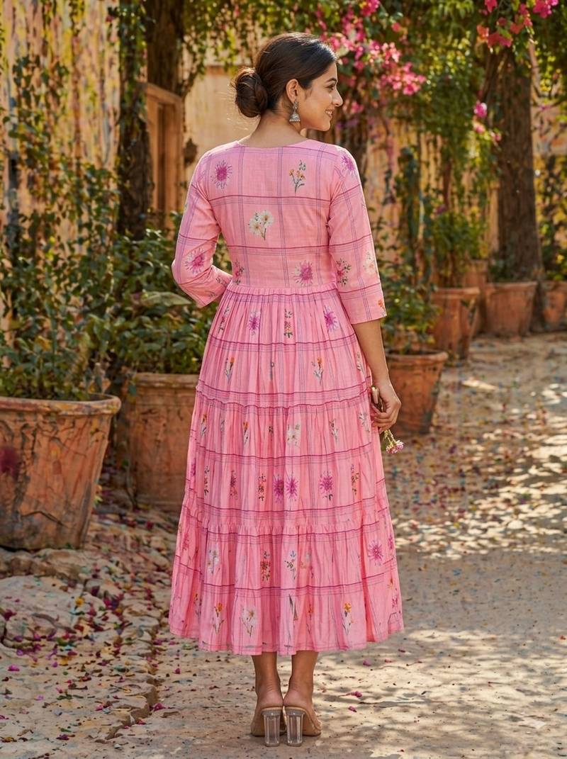 Pink color muslin printed stylish kurti