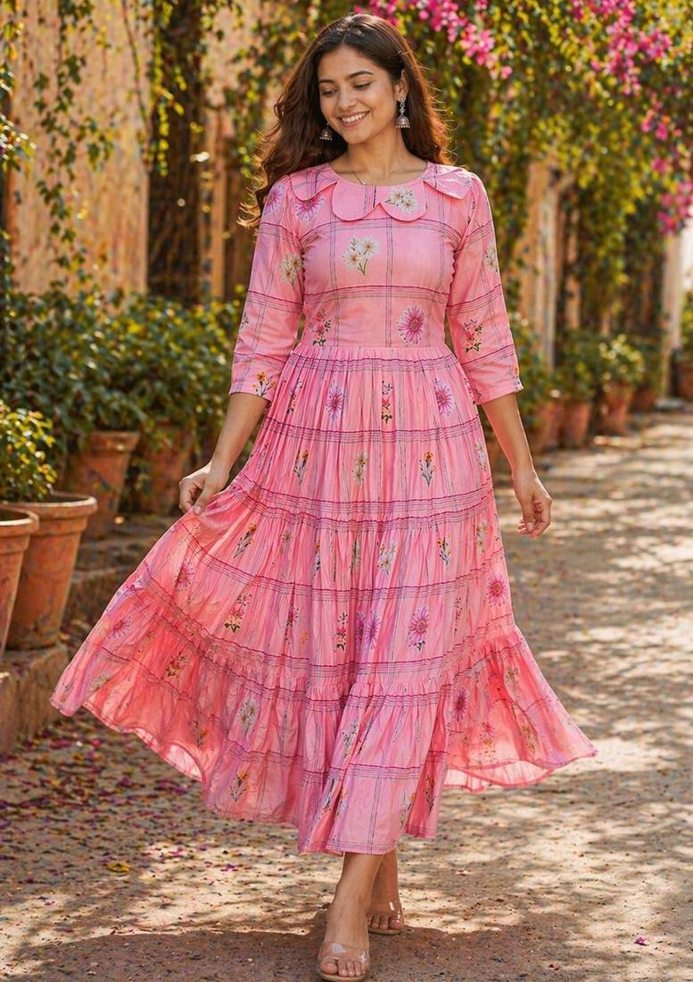 Pink color muslin printed stylish kurti