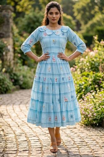 Blue color muslin printed stylish kurti