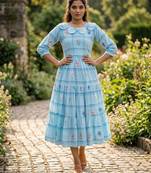 Blue color muslin printed stylish kurti