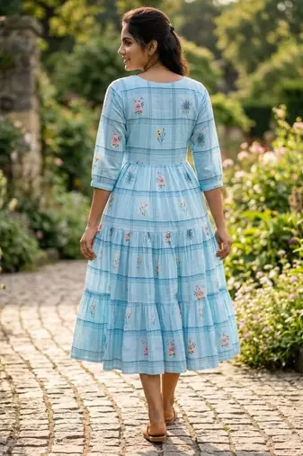 Blue color muslin printed stylish kurti