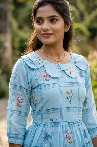Blue color muslin printed stylish kurti