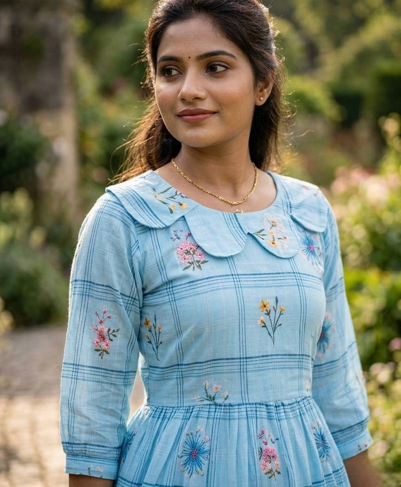 Blue color muslin printed stylish kurti