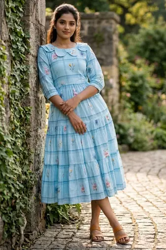 Blue color muslin printed stylish kurti