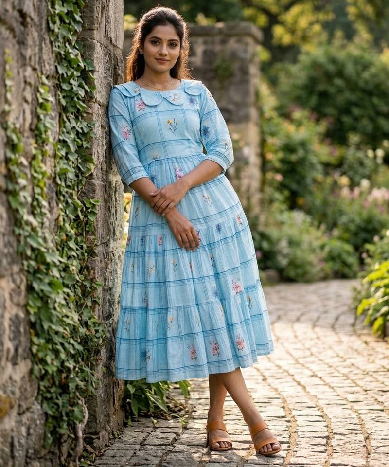 Blue color muslin printed stylish kurti