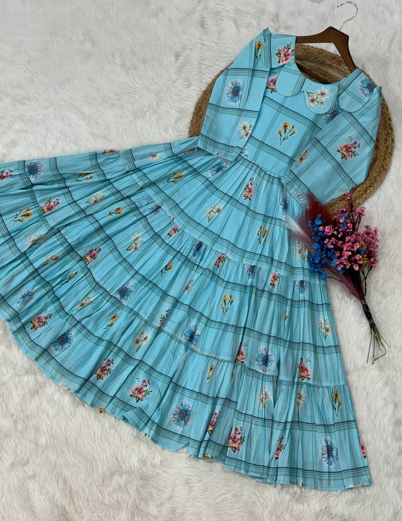 Blue color muslin printed stylish kurti