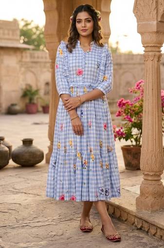 Sky blue color muslin printed stylish kurti