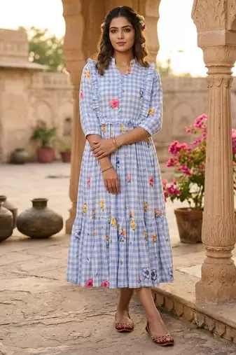 Sky blue color muslin printed stylish kurti