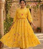 Yellow color muslin printed stylish kurti