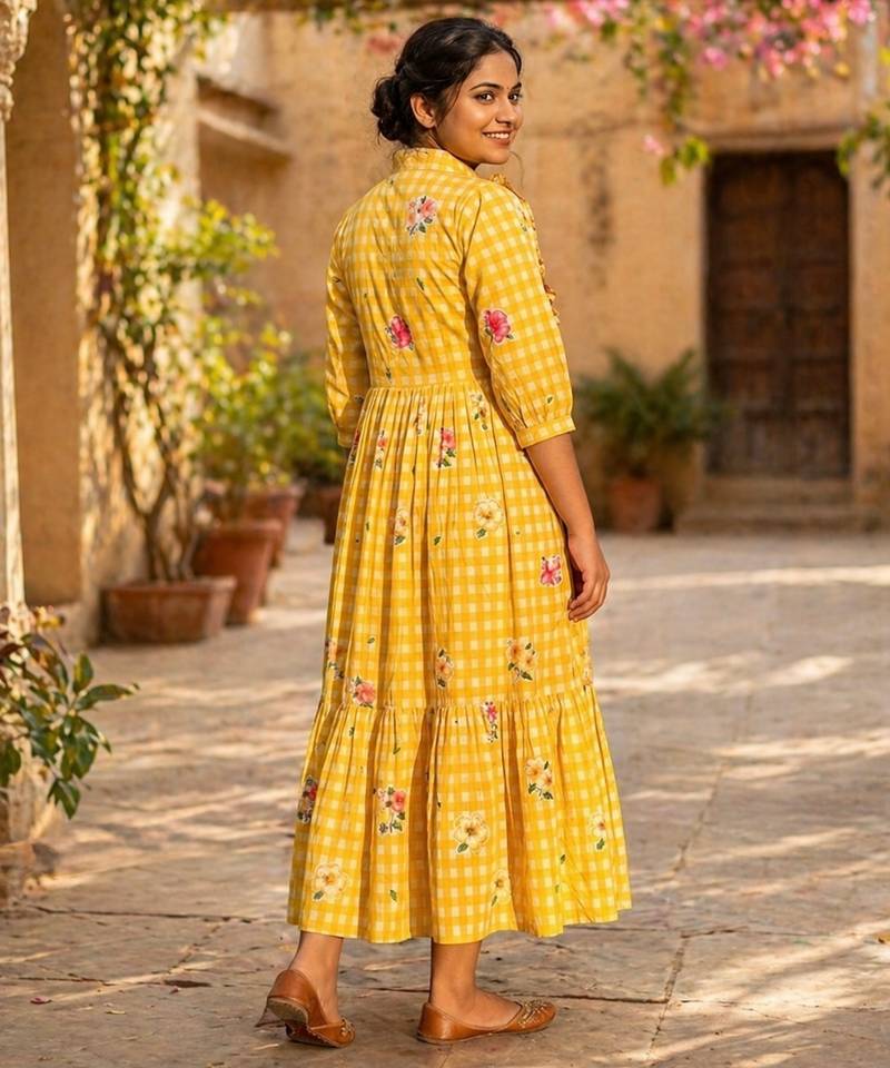 Yellow color muslin printed stylish kurti