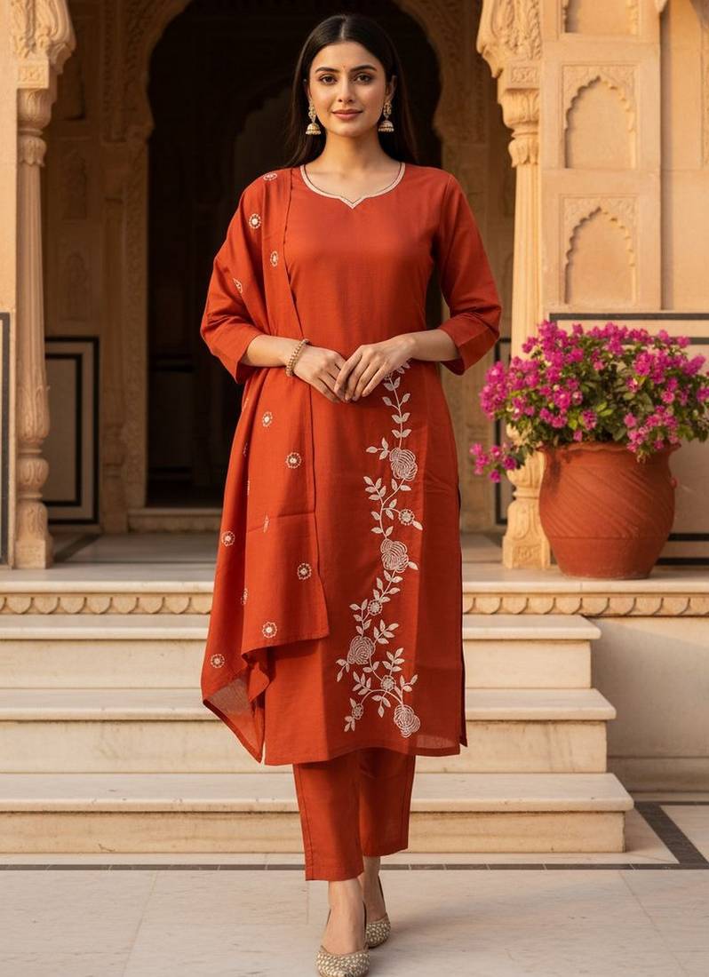 Red color stylish and partywear roman silk beautiful partywear dress
