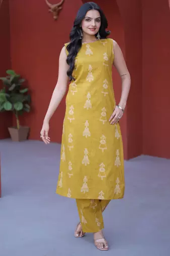 Mustard color smart and top bottom kurta set for stylish fancy looks