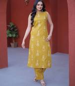 Mustard color smart and top bottom kurta set for stylish fancy looks