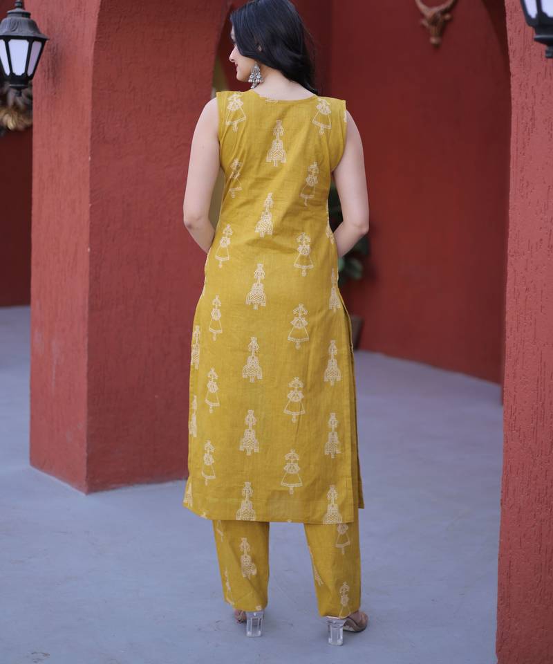 Mustard color smart and top bottom kurta set for stylish fancy looks