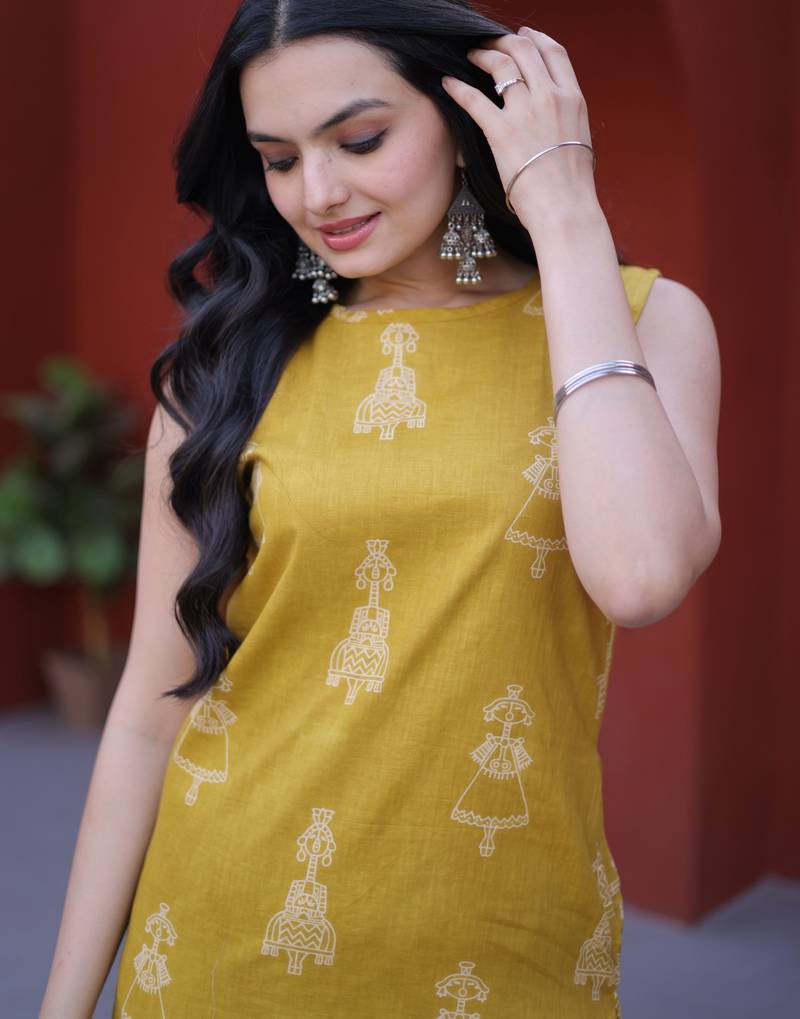 Mustard color smart and top bottom kurta set for stylish fancy looks