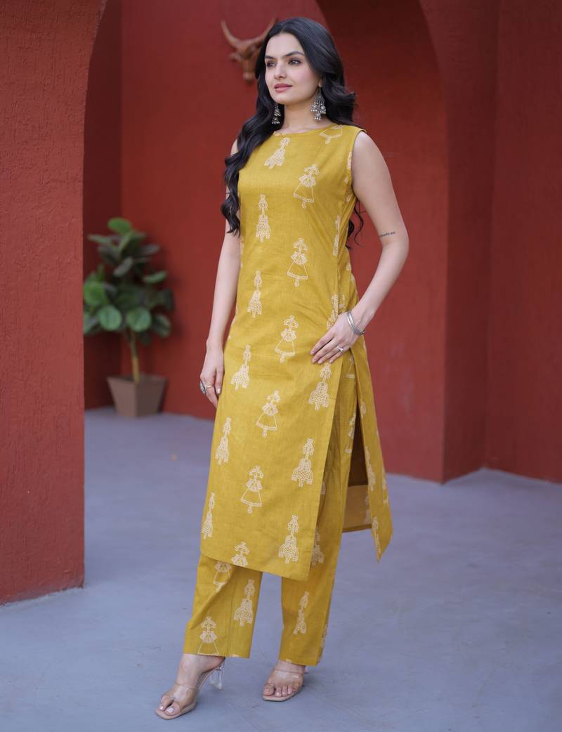 Mustard color smart and top bottom kurta set for stylish fancy looks