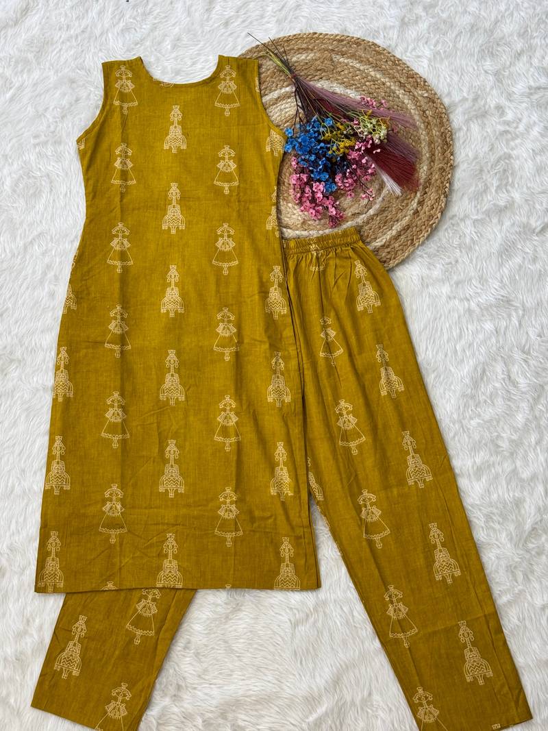Mustard color smart and top bottom kurta set for stylish fancy looks