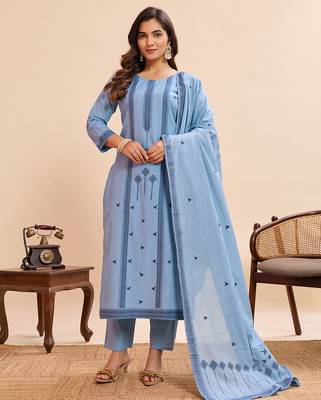 Sky blue color cotton stylish partywear readymade kurta set with dupatta 1