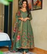 Pista color muslin stylish partywear readymade kurta set with dupatta