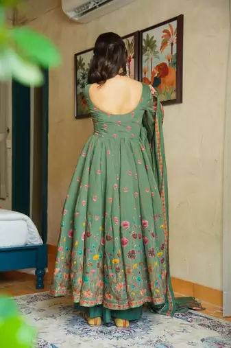 Pista color muslin stylish partywear readymade kurta set with dupatta