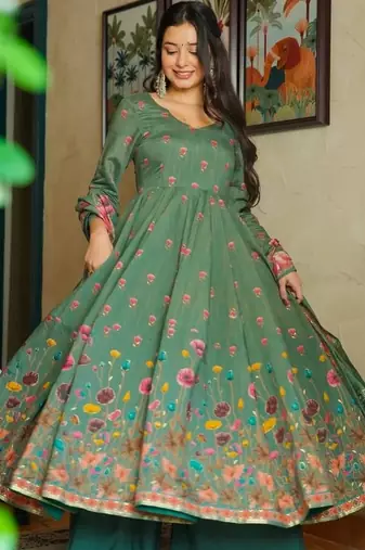 Pista color muslin stylish partywear readymade kurta set with dupatta