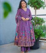 Lavender color muslin stylish partywear readymade kurta set with dupatta