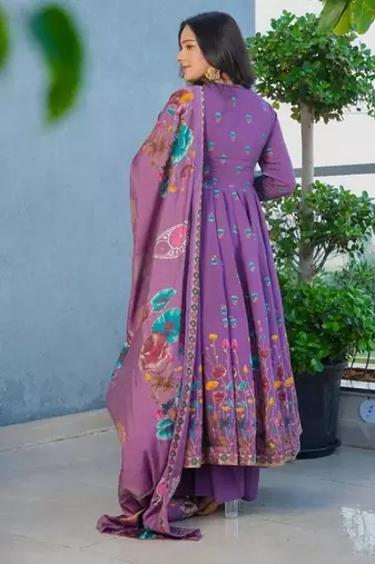 Lavender color muslin stylish partywear readymade kurta set with dupatta