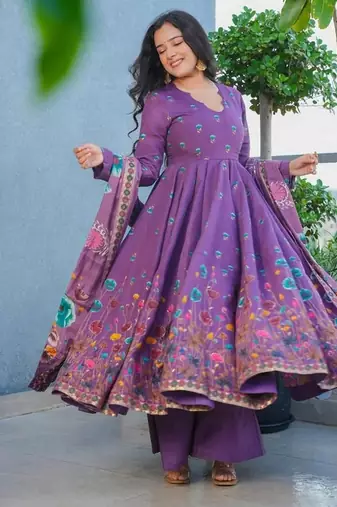 Lavender color muslin stylish partywear readymade kurta set with dupatta