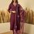 Wine color stylish roman silk embroidered graceful partywear dress