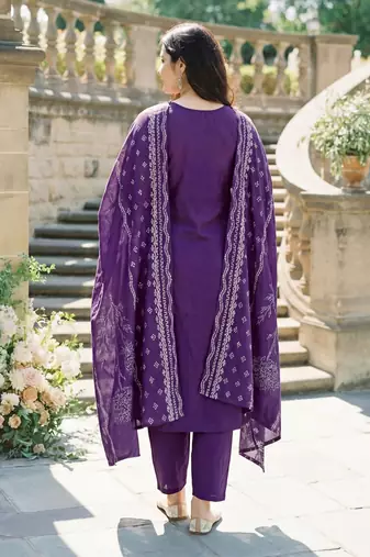 Voilet color muslin stylish partywear readymade kurta set with dupatta
