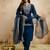 Petrol color chanderi partywear readymade salwar kameez for graceful looks
