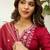 Cherry color stylish roman silk embroidered graceful partywear dress