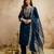 Petrol color chanderi partywear readymade salwar kameez for graceful looks