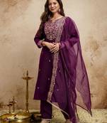Wine color chanderi partywear readymade salwar kameez for graceful looks