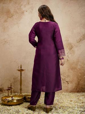 Wine color chanderi partywear readymade salwar kameez for graceful looks 2
