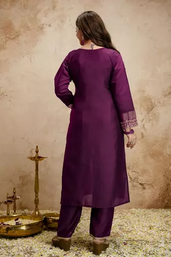 Wine color chanderi partywear readymade salwar kameez for graceful looks